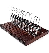 JS HANGER Wood Pants Hangers, 12 Pack Non Slip Wood Skirt Hangers, Smooth Finish Wood Jeans/Slack...