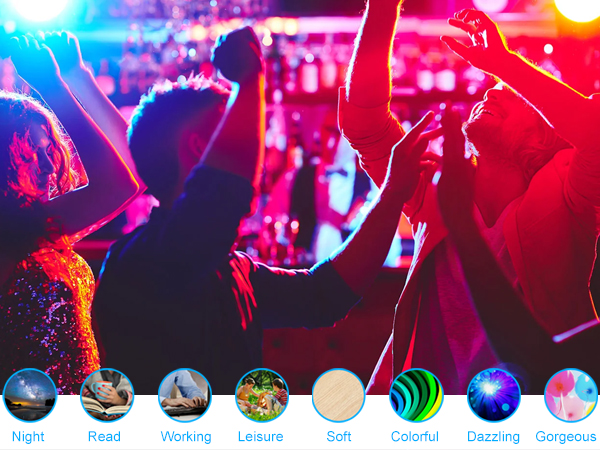 Built-in music player with 8 scene modes; one-touch sync creates a rich light and sound experience