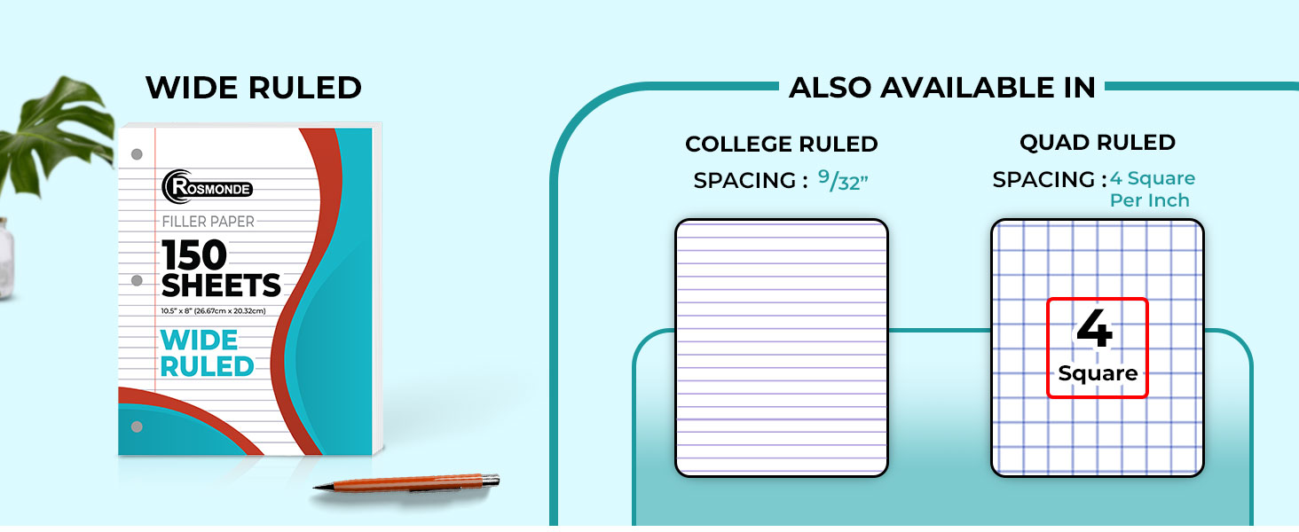 3 pack filler paper holes 5 star wide-ruled bunder paper bulk classroom back to school 150 sheets