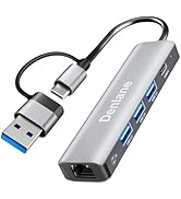 Denlane USB C USB 3.0 to Ethernet Adapter, 5 in 2 Gigabit USB Ethernet Hub for Laptop with 4-Port...