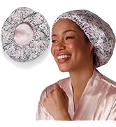 Bridgerton x Kitsch Satin-Lined Flexi Shower Caps for Women Reusable Waterproof - Large Wide Show...