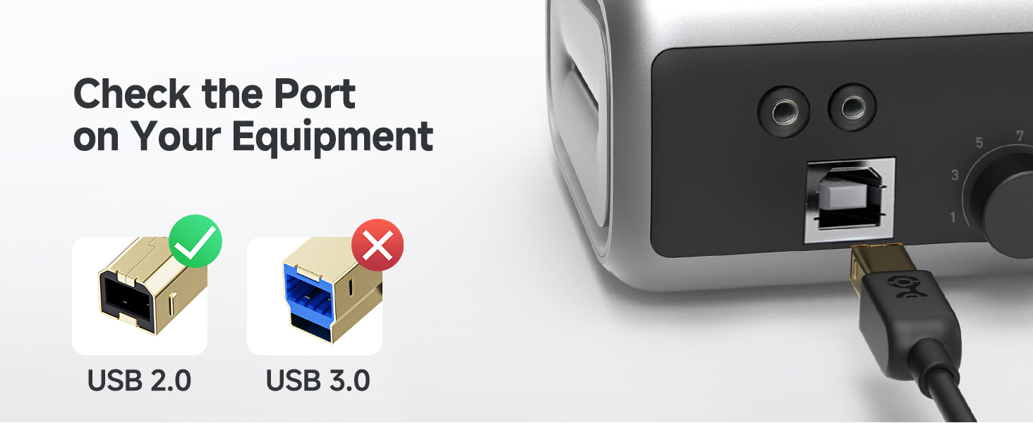 USB Type B 2.0 Cable for Mac and PC, Ideal for Printers