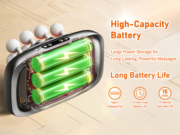 Massager: high-capacity battery, Type-C charge, 15min auto-off