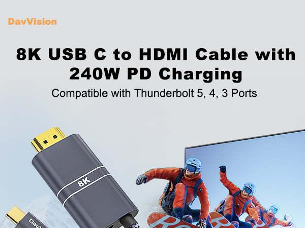 USB C to HDMI Cable Adapter with 240W PD Fast Charging Port,8K@60HZ,4K@120Hz,Thunderbolt 5/4/3