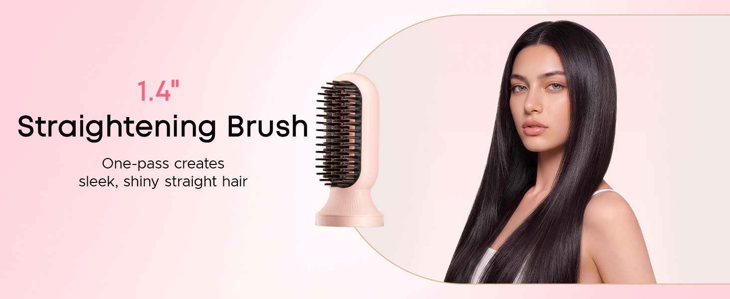 Female model with long straight hair and a straightening brush