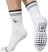 CoolMate Embroidered Pilates Socks with Grips for Women, Yoga Socks, Crew Non Slip Women for Work...