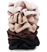 Satin Scrunchies for Women – 8PCS Neutral Silk Hair Ties Set (Black, Blonde, Dark Brown, Light Br...