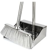 Metal Dustpan with Broom Set, Long Handle Stainless Steel Dustpan,Heavy Duty Standing Dust Pan wi...