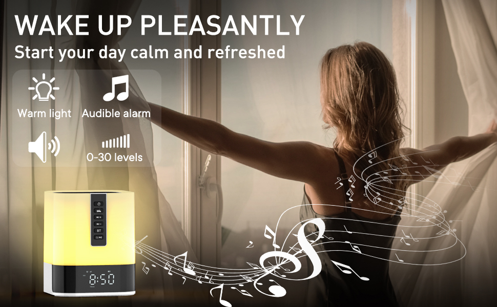 alarm clock bluetooth speaker wakes you up gently and pleasantly by lights and sound
