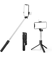 PINHEN Selfie Stick Tripod with Light, Extendable 360° Rotation Tripod Stand with Detachable Wire...