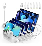 CREATIVE DESIGN Charging Station for Multiple Devices, 50W 6 Ports Charging Dock with 6 Cables Co...
