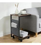 comfoyar C Shaped End Table with Wheels, Small Side Table for Couch with Storage Bag, Slide Under...