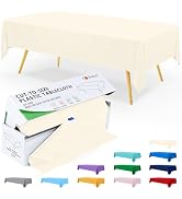 Smiry 54 Inch x 100 Feet Disposable Table Cover Roll, Beige Plastic Table Cloth in Cut-to-Size Bo...