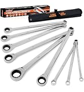 HORUSDY 9-Piece Extra Long Ratcheting Wrench Set with Tool Bag & Box, Metric 8-22mm, CR-V Steel C...