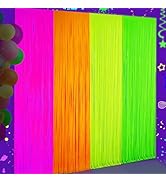 Glow in The Dark Tinsel Curtains 4 Pack - Neon Party Decorations 3.3x6.6ft UV Reactive Fluorescen...