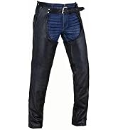 Motorcycle Leather Chaps for Men, Biker Riding Cowboy Chaps, Black Multi-Pocket Split Soft Leathe...