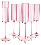 Ciaell 24 Pack Pink Plastic Champagne Flutes - 6oz Ribbed Disposable Champagne Glasses - Pink Vin...