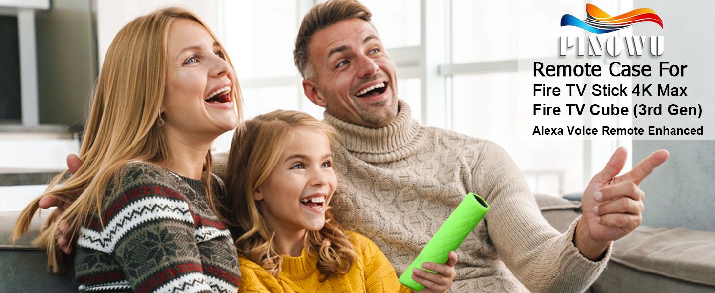 Advertisement showing a green remote control product for TV or streaming device with text overlay on right side.