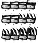 Clipper Guards Set Compatible with Most Wahl Clippers, -1/16" to 1", 12 Piece Set, Black Color, N...