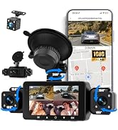 360° 4 Channel 1080P Dash Cam Front and Rear Inside,3” Dash Camera for Cars Car Camera with WiFi,...