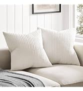 ZeeMart 100% Cotton Waffle Textured Throw Pillow Covers Set of 2, 18x18 Inch Ivory, Soft Farmhous...