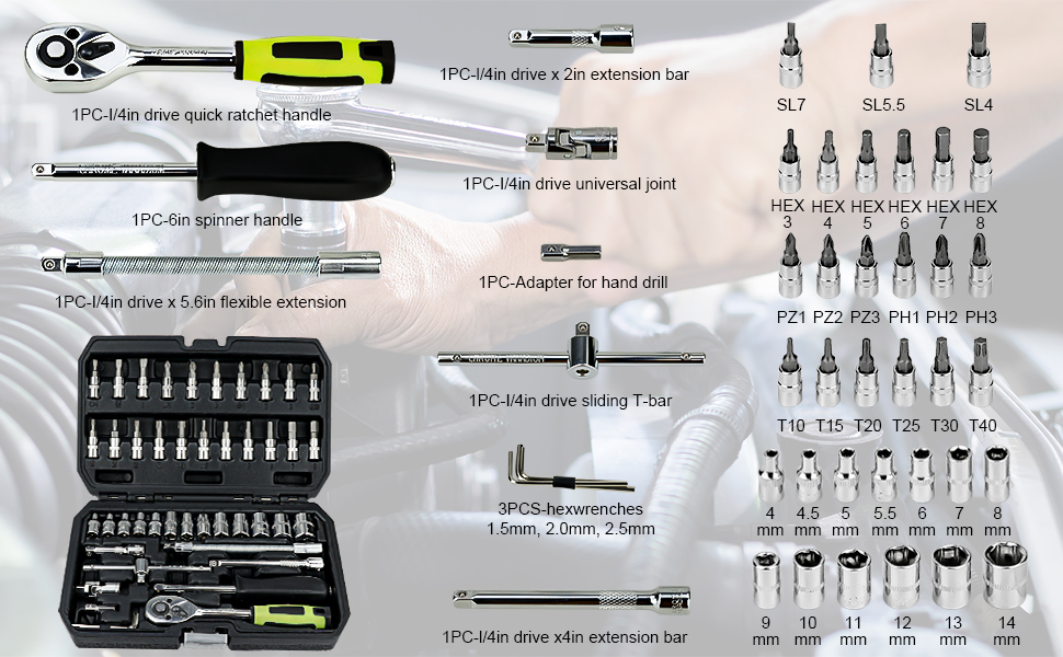Extensions Reach past obstructions and into tight spaces Universal Joint