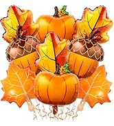 Jobkoo Fall Balloons Thanksgiving Decorations Orange Pumpkin Maple Leaf Pine Cones Mylar Foil Bal...