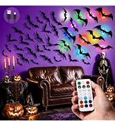 LUDILO 48P Bats Halloween Decorations + 12P Rechargeable Lights with Remote | Color Changing Ligh...
