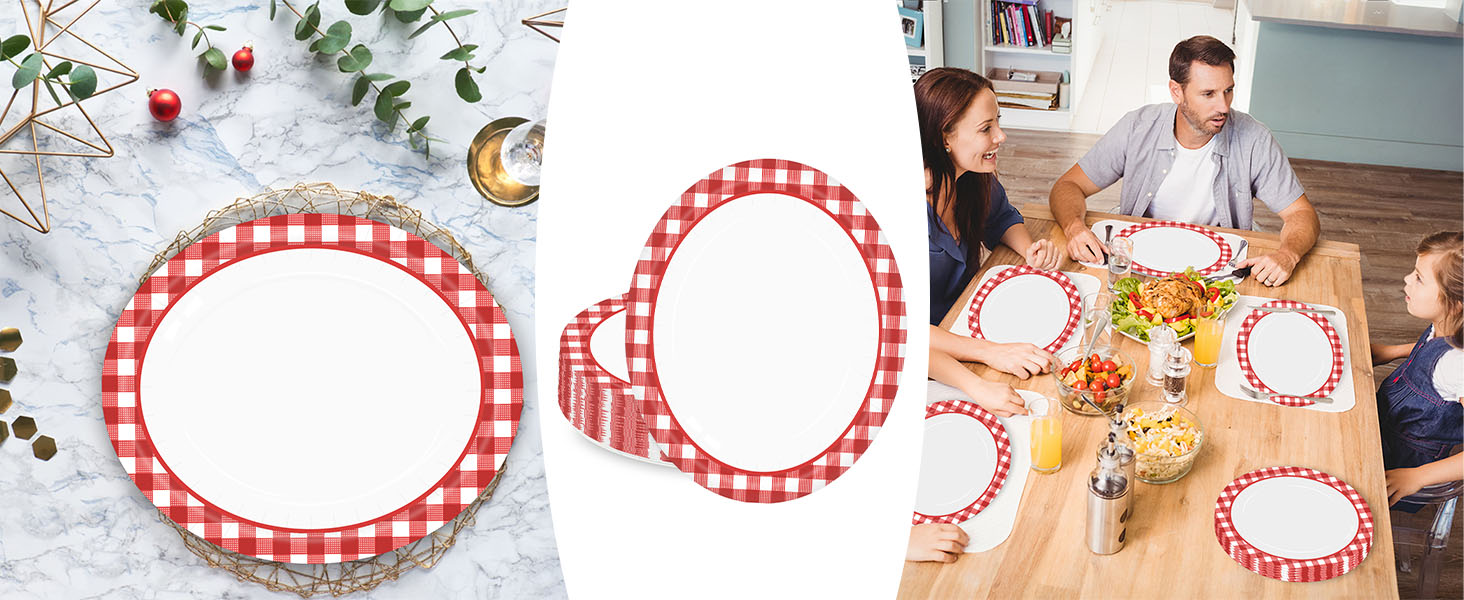 red and white checkered oval paper plates disposable dinner plates wedding birthday party plates
