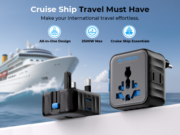 SKRSAN Aura International Travel Adapter, 36mm Ultra-Slim 6-in-1 Universal Wall Charger