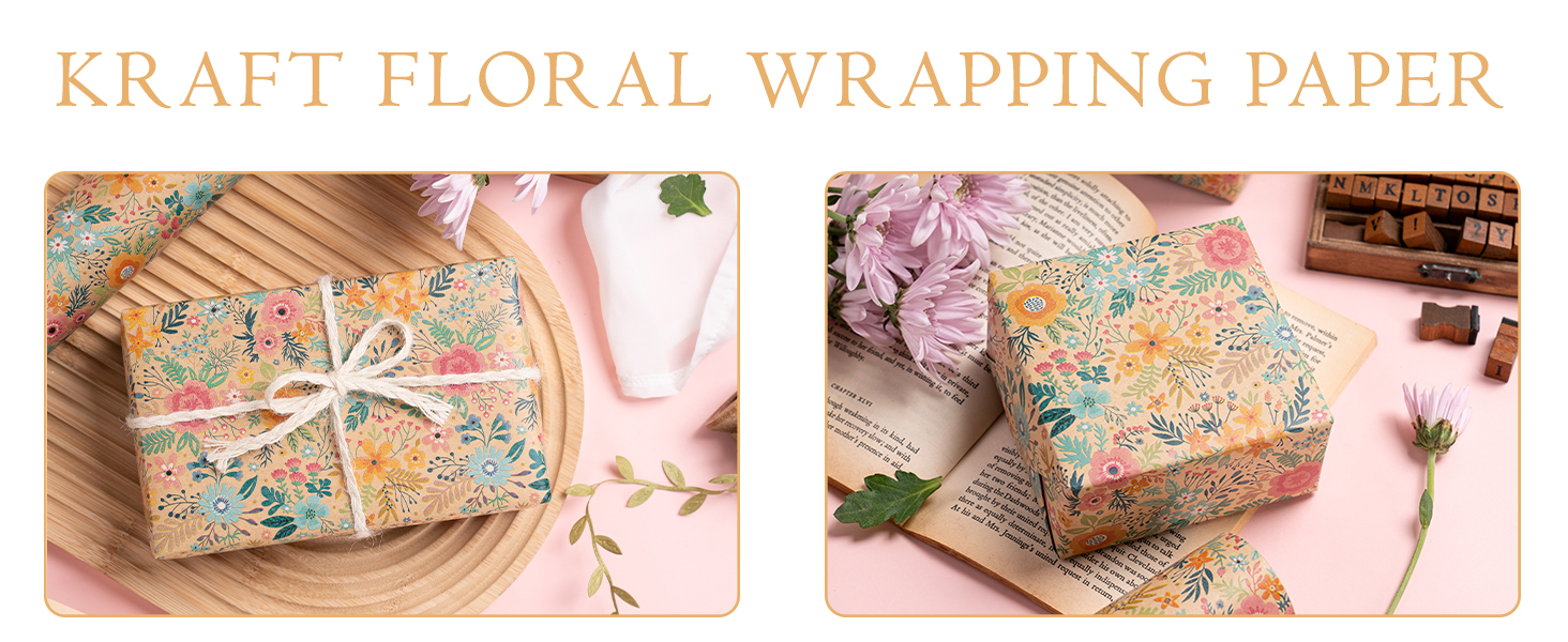 WRAPAHOLIC Kraft Floral Wrapping Paper
