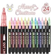 OLINGYOU 24 Pack Double Line Outline Markers, Squiggles Shimmer Markers Set, Self Outline Metalli...