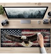 HOMETITUTE XL Mouse Pad 31.5 x 11.8 Inch Bald Eagle American Flag Desk Mat Large Extended Keyboar...