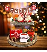 Christmas Hot Cocoa Tiered Tray Decor - 6 PCS Rustic Xmas Wooden Block Signs for Home Farmhouse C...