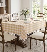 Romanstile Checkered Tablecloth Rectangle, Outdoor Waterproof Linen Cotton Gingham Table Cloth wi...