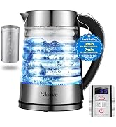 NKOVE Electric Glass Tea Kettle, 1.8L Temperature Control Water Boiler, Cordless with LED Light, ...