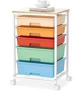 Craft cart,Rolling Cart with Drawers,Storage Cart with 5 Drawers and Wooden Tabletop for Under De...
