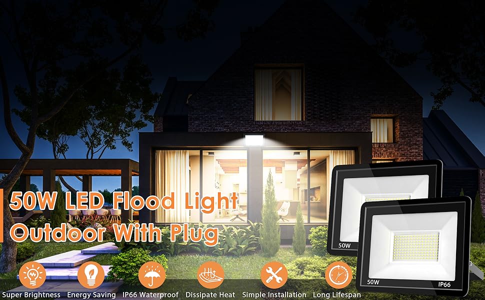 50w led flood light outdoor 2pack