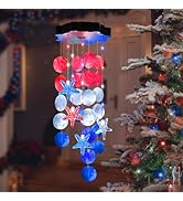 Solar Shell Gift for Mom Grandma Girls, Red White Blue Christmas Wind Chimes for Outside, Solar C...