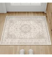 PureCozy Beige Area Rug 2x3 Washable Vintage Small Carpet for Entryway Kitchen Soft Retro Low Pil...