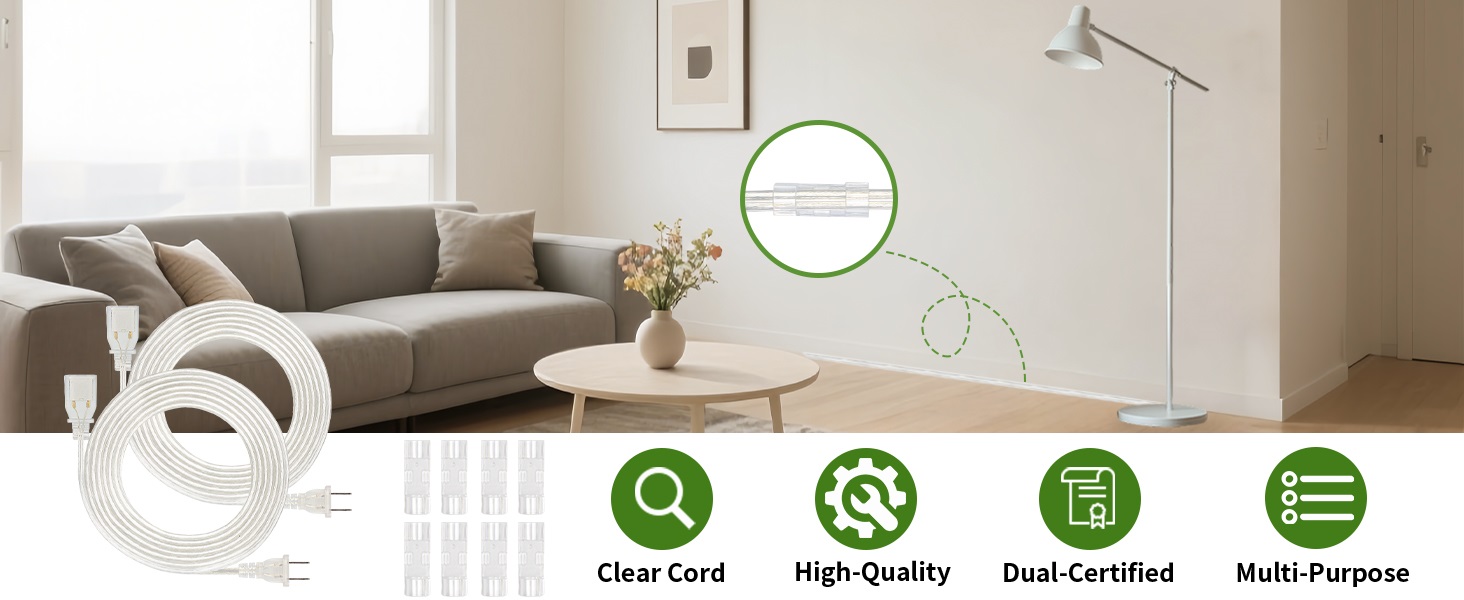 clear extension cord indoor thin