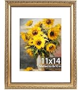 JCJMY 11x14 Vintage Picture Frame with 8x10 Mat, Elegant Retro 11 by 14 Photo Frame with Shatter-...