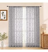 Aiyufeng Sheer Curtains 84 Inches Long for Bedroom, Jacquard Texture Leaf Pattern Light Filtering...
