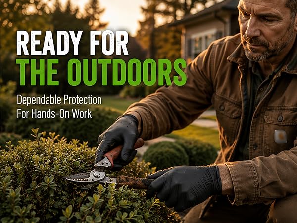 TREEGO 6mil black nitrile gloves for outdoors gardening