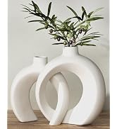 7.2?Hx8.9?H Donut Shape Decorative Vase Set of 2, Ceramic, Modern Minimalism Styles, Flowers or P...