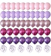 CVPARTYON Pink and Purple Balloons 60 PCS 12 Inch Metallic Purple Pink Hot Pink Latex Balloons Co...