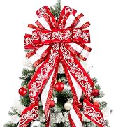 Christmas Tree Topper Christmas Wreath Bow, 48 * 13 inches Large Tree Toppers Bow with Crutch Pat...