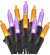 ODEERTONIC Orange & Purple Halloween Lights, 33ft 100 LED Orange Lights String Connectable, 120V ...