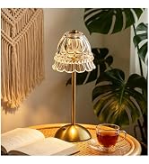 TSKVT Tulip Glass Table Lamp - Cordless Rechargeable Touch Control Lamp, 3-Color Dimmable Small A...