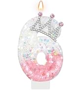 AKURIEEY Princess Crown Number 6 Birthday Candle Pink and White Cake Topper Cupcake Decorations P...